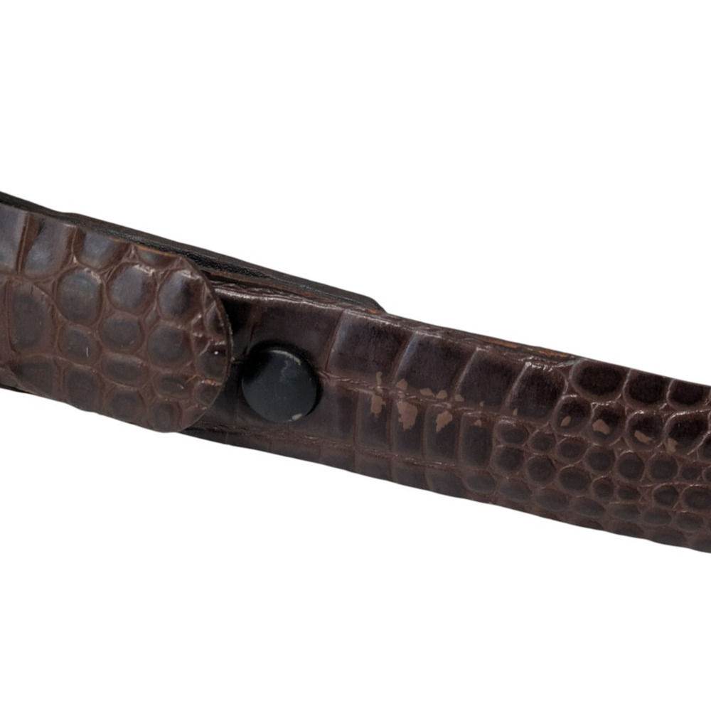 Vintage Elaine Coyne Brown Brass Square Leather Croc Embossed Belt Size Large - Picture 5 of 11